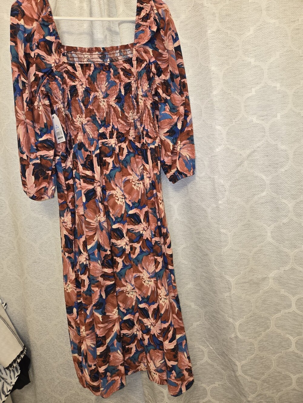 Floral Midi Dress in Pink, Blue & Brown - Picture 2 of 7